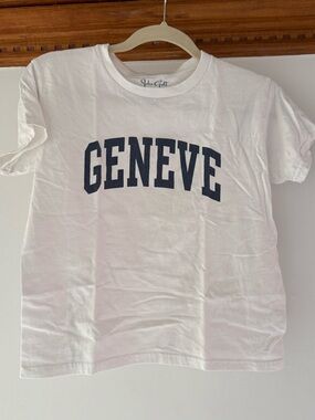 Brandy Melville White Tee with Navy GENEVE Print